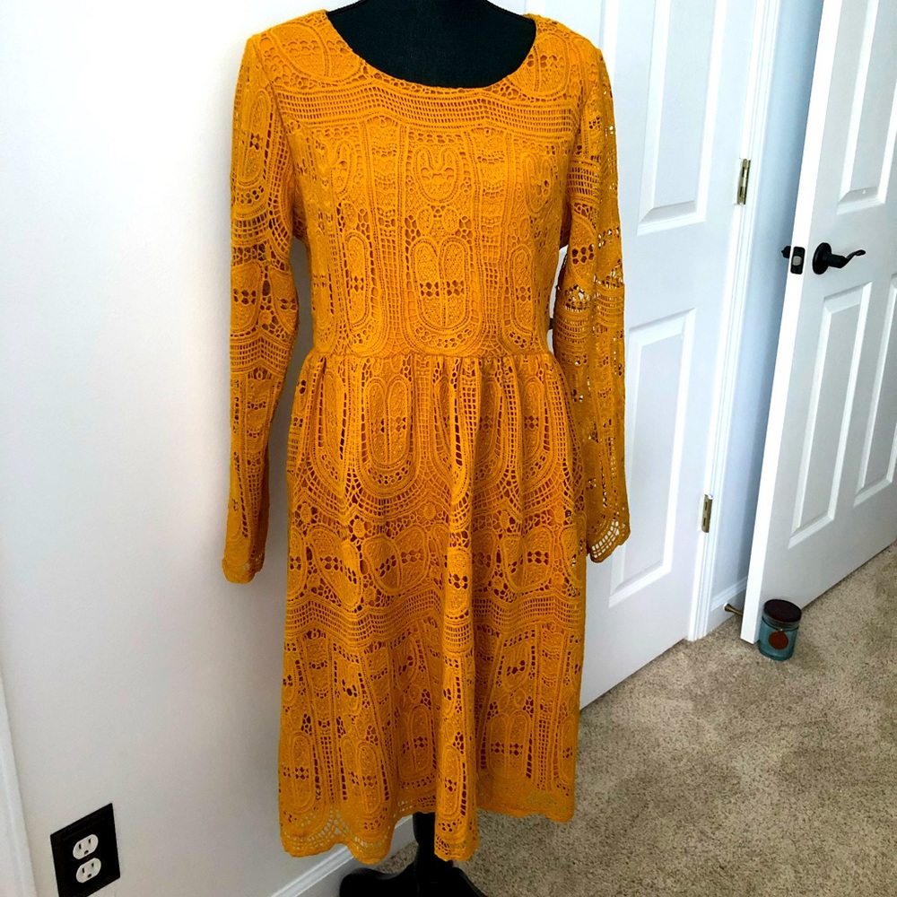 NWOT Mustard yellow crotchet sleeved dress